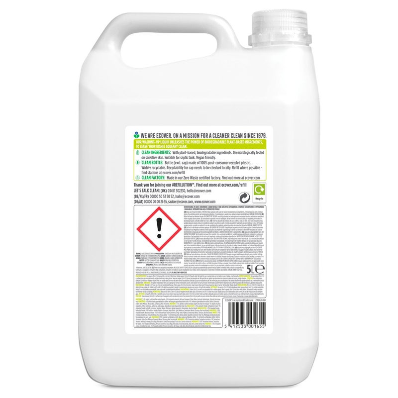 ecover Sensitive Washing Up Liquid Refill Lemon and Aloe Vera Scent - 5 Litre - Image 2